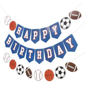 Happy Birthday Sports Banner - Sports Theme Birthday Party Decorations, Happy Birthday Ball Garland Sign, Banner for Boy Birthday Party Decor, Ball Party Supplies Photo Props