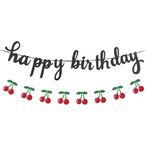 Cherry Happy Birthday Banner Cherry Party Birthday Banner Birthday Party Decoration