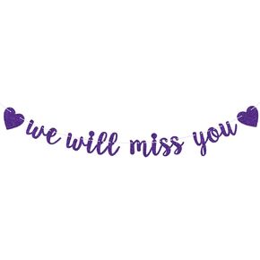 Purple Glitter We Will Miss You Banner - Farewell Banner - Graduation, Retirement, Going Away, Goodbye, Farewell Party Decorations