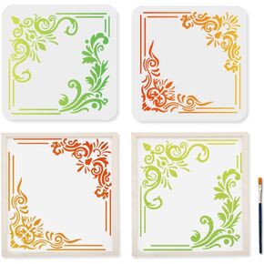 MAYJOYDIY 2 Styles Boho Moon Sun Stencils Valley Moon Night Sunrise Template 11.7x8.3/11.8x11.8inch Reusable Mountain Stencil with Paint Brush Olive Leaves Template for Wall Window DIY Craft