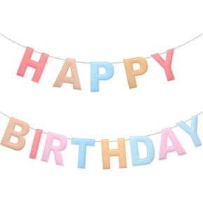 Felt Happy Birthday Garland Rainbow Banner Reusable Happy Birthday Sign Party Supply for Party Decor(Bright Color)