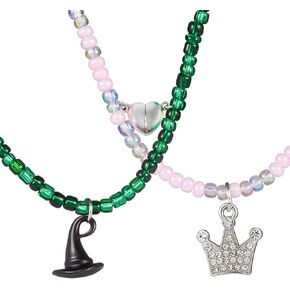 Witch Necklace Princess Crown Witch Hat Friendship Matching Pendant Necklaces BFF Couples Accessories Green Pink Party Witches Jewelry Gift for Women Birthday Fans Party Dress Decor Favors
