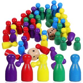 STOBOK 50 Pcs Multicolor Wooden Pawns Board Game Pieces With 2 Dice - Tabletop Markers Chess Pieces for Board Games