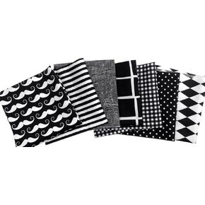 Amornphan 100% Printed Black Series Cotton Bundles Quilting Fabric for Patchwork Needlework DIY Handmade Sewing Crafting Face Mask Precut 10"x10" (25x25 Cm.) Set of 7 Pieces