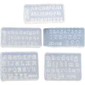 5Pcs/Set Nail Art Molds Uv Epoxy Resin Glue Silicone Mould Letters and Numbers Decorative Carving Nail Art Jewelry
