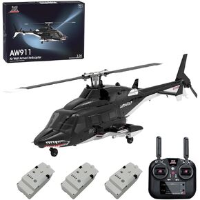 FunXylophy RC Helicopter for Adult, WOLFBUSH AW-911 Air-Wolf RC Helicopter, 1/34 Scale 2.4G 9CH Flybarless with 6G/3D Stunt Mode and One-Key Takeoff/Landing, GPS Positioning (RTF Version)