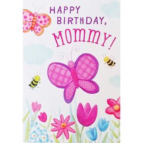 Greeting Card Happy Birthday Mommy from Child Kid with Butterfly - Wish Bringing Lots of Love