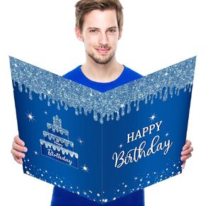 Jumbo Birthday Guest Book Greeting Cards Teal Silver Large Gifts Card With Envelope Supplies Teal Giant Guest Book Signs for Girl Women Glitter Birthday Party Decorations