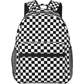 Black Rainbow Race Checkered Flag Backpacks 15 Inch Laptop Backpack Double Shoulder Bag for Girls Boys Gifts