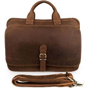 H-JUN 6020 Vintage Genuine Leather Messenger Bag for Men, Top Grain Cowhide Shoulder Briefcase, Casual & Travel Laptop Bag, Business Satchel in Crazy Horse Leather (Fits 15 Inch Notebook)