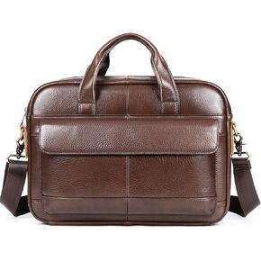 H-JUN M8576 Men's Genuine Leather Briefcase – Large Capacity Business Laptop Messenger Bag, Stylish Cowhide Crossbody/Shoulder Bag for Work & Casual Use