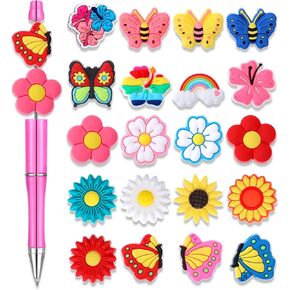 20Pcs Silicone Butterfly Flowers Focal Beads for Pens Colorful Silicone Beads Cute Silicone Focal Beads for Making DIY Bead Pens Keychain