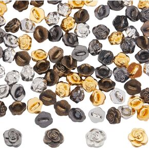 GORGECRAFT 1 Box 100Pcs Mini Flower Alloy Buttons 4 Colors 0.2"/5mm 1 Hole Micro Metal Bloom Shank Sewing Buttons Small Decorative Button for Doll Clothes Skirt Bag Jewelry Making Scrapbooking
