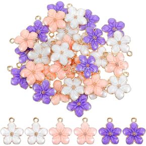 30Pcs Small Flower Charms Gold Plated Enamel Cherry Blossoms Pendants Charms for Jewelry Making, Cute Spring Summer Floral Themed Charm for Various DIY Bracelet Necklace Earrings Keychain Crafts