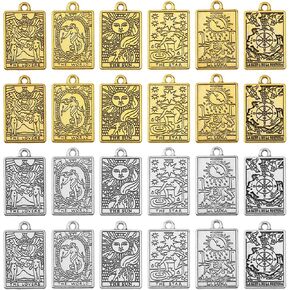 CHGCRAFT 24Pcs 12Styles Tarot Card Charms Rectangle Zinc Alloy Pendants for DIY Bracelet Earrings Necklace Personalized Jewelry Making, Antique Silver Golden