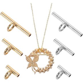 6 Pcs Pin to Pendant Converter 3 Sizes Gold/Silver Brass Pin Necklace Adapter for Changing Brooches Pins to Pendant DIY Jewelry Making Gifts Crafts Accessories Women (8 mm,13 mm,20 mm)