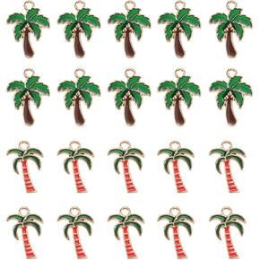 20 Pcs Bulk Coconut Tree Enamel Charms Beads Tropical Hawaii Palm Tree Charm Gold Plated Colored Pendants Pendant Bead Findings Accessories for Bracelet Earring Necklace DIY Supplies