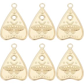 Beebeecraft 6Pcs Talking Boards Charm 18K Gold Plated Antique Moon Moth Charms Vintage Golden Insect Heart Charms for Valentine's Day DIY Jewelry Decoration