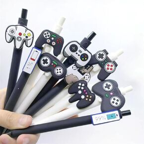 10Pcs Creative Game Controller Design Silicone Topper Ballpoint Pens Fun Writing Pen for School Office Supplies 1mm Black Ink (Black White)