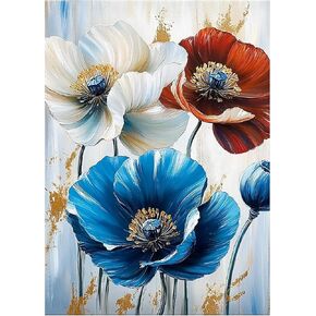 MEIYUDA Flowers Diamond Painting Kits for Adults, 5D Vintage Flowers Diamond Art Kits for Beginners, DIY Gem Art Crystal Painting for Home Wall Decor and Present 12x16inch