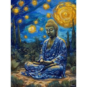LOMSIOY DIY 5D Diamond Art Kits for Adults, Starry Night Diamond Painting Kits for Beginner, Buddha Diamond Art with Round Full Drill Rhinestone Crafts Gem Arts for Home Wall Decor 12 * 16 inch