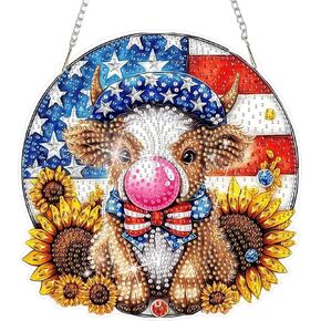 DOMROM 4TH of July Diamond Art Hanging Kit for Adult, Eagle Diamond Art Hanging Kit, Patriotic DIY Diamond Art, Independence Day Diamond Hanging Pendant, Window Pendants Garden Wall Hanging Ornament