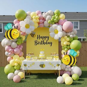 Bee balloon garland arch kit balloon with mylar bee daisy balloons for little honey Birthday Party what will it bee Gender Reveal baby shower spring decorations (black white yellow)