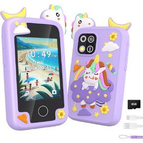 Kids Smart Phone Toy for Girls – Touchscreen Toddler Phone with Dual Cameras, Music, Games, Educational Features, 8GB Card Included – Ideal Birthday for Ages 3-10 (Purple)