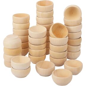 50 Pack 2.2 Inches Round Wooden Bowls, Unfinished Mini Wood Bowls for Condiments, Sauces, Dips, Nuts, and Snacks