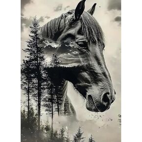 SENQAO Horse Diamond Art Painting Kits for Adults, Full Drill Tree Diamond Dots Paintings for Beginners, Round 5D Paint with Diamonds Pictures Gem Art Painting Kits DIY Crafts 12x16inch（Animal Gray