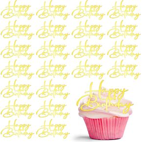 Weysat 30 Pcs Happy Birthday Cupcake Toppers Mirror Acrylic Cake Toppers for Birthday Party Decorations Anniversary Theme Gold Table Centerpieces