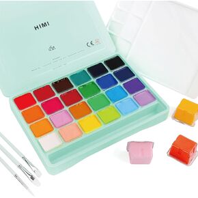 Himi Gouache Paint Cup Cup 18 ألوان نابضة بالحياة غير سامة مع لوحة الحالات المحمولة لفنان لوحة ألوان مائية ، أصباغ غنية ، 30 مل/كوب in Kuwait