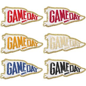 6PCS Game Day Patches, Gold Edges Game Day Iron-On Patch Chenille Applique Sew on Patches Embroidered Football Patch Sew on Appliques for Hats Backpacks Clothes DIY Crafts