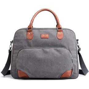 Gray Business Briefcase, Canvas Computer Bag Business Briefcase Leisure Travel Handbag Waterproof Large Capacity Shoulder Bag