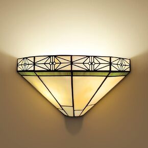 Capulina Tiffany Lamp Stained Glass Wall Sconces 2-Lights 12 Inches Wide Antique Cream Tiffany Style Wall Sconces Decor for Hallway Stairway Bedroom Cinema Bathroom Home Office