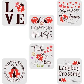 FINGERINSPIRE 6 Pcs Ladybug Stencils for Painting 5.9x5.9inch Reusable Ladybug with Funny Quotes Drawing Template Spring Theme Stencils for Painting on Wall, Wood, Fabric, Furniture and Paper