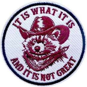 It is What It is and It is Not Great Patch, 3 Inches Sew On Iron On Embroidery Patches for Clothes Backpacks Hats Jeans Bags, Embroidered Patches, Racoon DIY Iron On Patch for Boy Girls