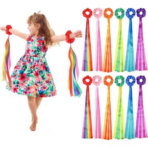 12 Pcs Rainbow Dance Ribbons Rainbow Rhythm Ribbons Wrist Streamers Hand Held Rhythm Streamers Gymnastics Dance Decorations for Kids and Adults, Assorted Color