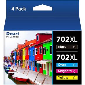Remanufactured 702XL 702 Ink Cartridges Combo Pack Fits for WF-3733, WF-3730, WF-3720 Printer, Ink 702 4 Pack (Black/Cyan/Magenta/Yellow)