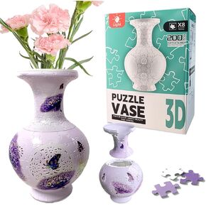 MERRTO 3D Puzzle Vase – 200-Piece Interlocking Plastic DIY Flower Vase, Home Decor/Stress Reliever/Floral Arrangement Art, Unique Creative Gift (Light-Up Function)