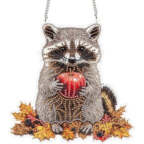 Yomiie Raccoon Animal Sun Catcher Window Hanging - DIY Double Sided Diamond Painting Pendant Kits for Adults, 5D Acrylic Diamonds Art Ornament for Indoor/Outdoor Garden Home Autumn Decor (8x8 inch)