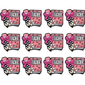 Lovymi 12PCS Teacher Silicone Focal Beads for Pens, Pink Pencil Teacher Silicone Beads for Keychain Making DIY Handicraft