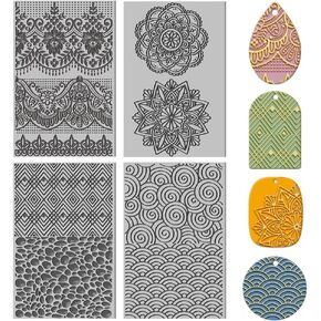 CHGCRAFT 4PCS Polymer Clay Texture Sheets Vintage Texture Stamp Sheets for Polymer Clay Texture Mat for Making Earrings Jewerly, Polymer Clay Earrings Tools, 4x2.6inch
