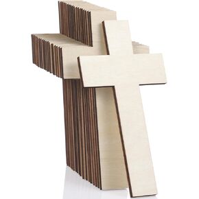 Gerrii Easter Day Wooden Cross for Craft 6.26 x 3.27 Inch Religious Cutout Bulk Nativity Baptism Centerpiece Ornaments DIY Projects Church Sunday School First Communion Baptism(24 Pcs)