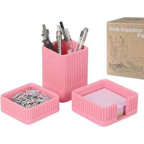 Aesthetic Desk Organizers and Accessories Set of 3 with Pen Holder,Paperclip Holder,Sticky Note Holder - Durable Plastic Pencil Holder for Office Women Men-Teacher Appreciation/Back-to-school Gift