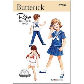 Butterick B7054CKK Children's Sportswear Skirt, Overblouse, Pants, Shorts and Dickey Sewing Pattern Packet, Design Code B7054, Sizes 5-6-7-8