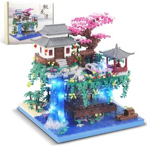 3320PCS Peach Blossom Pond Bonsai Tree Building Block Kit,Chinese Sakura Architecture Micro Mini Building Blocks(Not Compatible with Lego Size),Exquisite Choices for 14+ Kids Or Adults