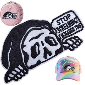 2"x3.5"Stop Screaming I'm Scared Too Skull Fabric Patch for DIY Crafts & Costumes, Funny Embroidery Patch for Clothes, Jeans, Bags, Hats, Backpacks, Sweatshirt - Funny Skull Emblem
