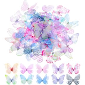 60Pcs 10 Styles Organza Fabric 3D Butterflies, Colorful 2 Layers Butterfly Applique, Reusable Butterfly for Crafts, 3D Variety Styles Fabric Butterflies Appliques Decor for DIY Wedding Party Clothes