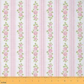 Rose Fabric by The Yard, Floral Pattern Upholstery Fabric, Geometric Strip Lines Material by The Yard, Romantic Valenties Waterproof Fabric for DIY Art Craft Patchwork, Pink, 1 Yard